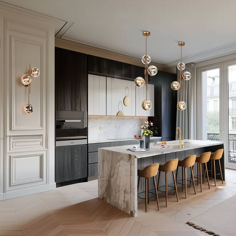 Bola Modern Gold 3-Light Chandelier Orb Glass Vanity Lights Wall Sconces