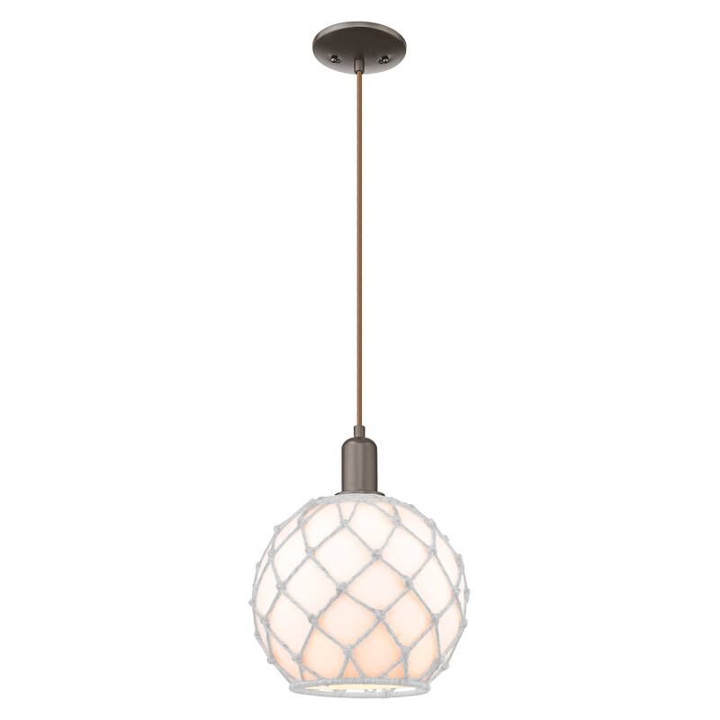 Innovations Lighting Endless Possibilities Arcadia - Farmhouse Rope - 1 Light 10" Cord Hung Mini Pendant - White Glass with White Rope/Oil Rubbed Bronze