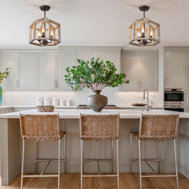 Woodly Farmhouse 3-Light Wood Lantern Semi Flush Mount Ceiling Light