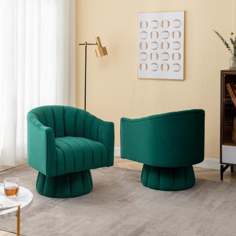 SEYNAR Modern Glam Velvet Upholstered Round 360 Degree Swivel Accent Barrel Chair Set of 2