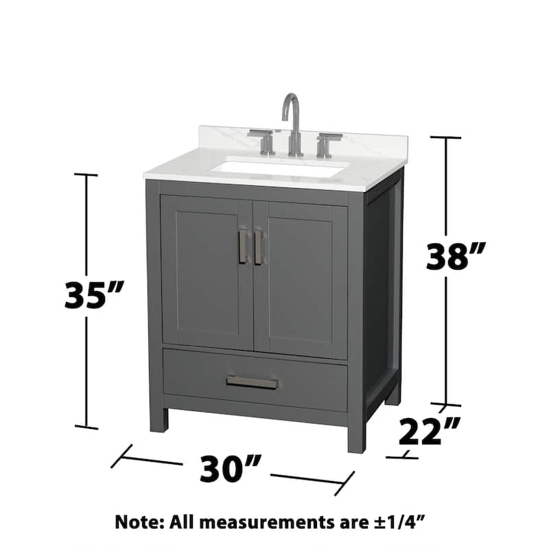 Sheffield 30-inch Single Vanity, 3 Hole Quartz Top, Med Cabinet