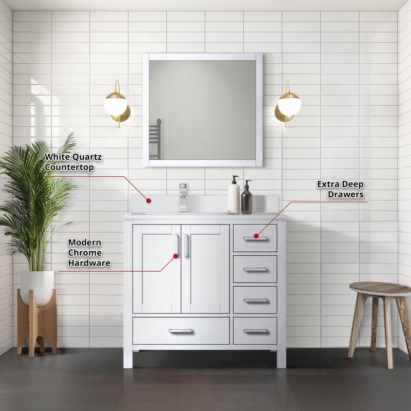 Jacques 36 in. Left White Bath Vanity, White Quartz Top, & Mirror