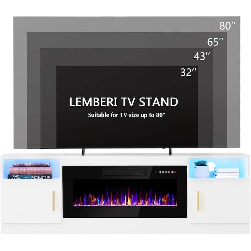 Bossin 70" Fireplace TV Stand with 36" Electric Fireplace, TV Stand for TVs Up to 80", 16 Colors LED Lights/Entertainment Center