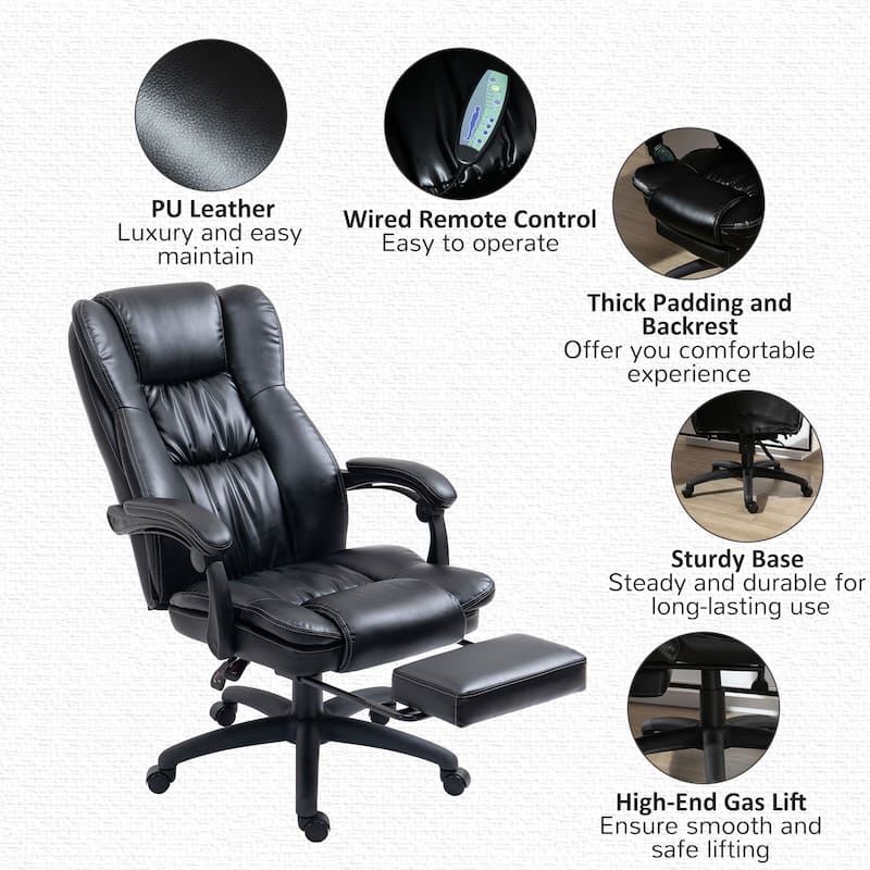 Vinsetto High Back Massage Office Chair, Ergonomic Executive Chair, PU Leather Swivel Chair with 6-Point Vibration Massage