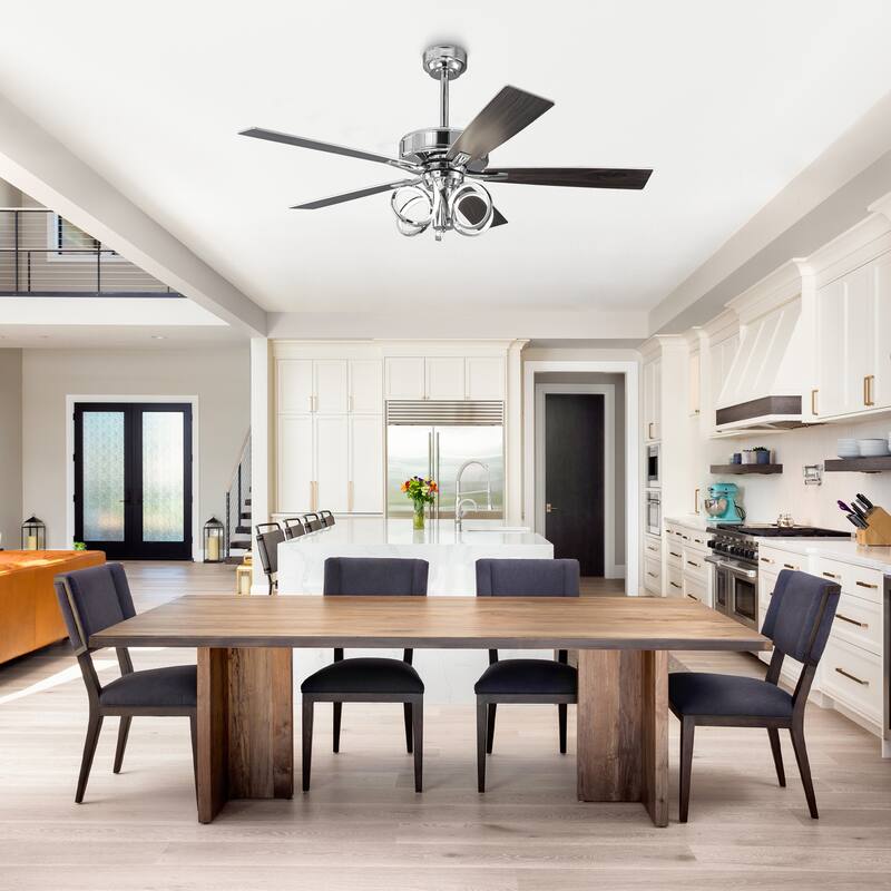 52" Modern Unique Dimmable LED Reversible Motor Ceiling Fan with Light and Remote - 52" W x 19.3" H