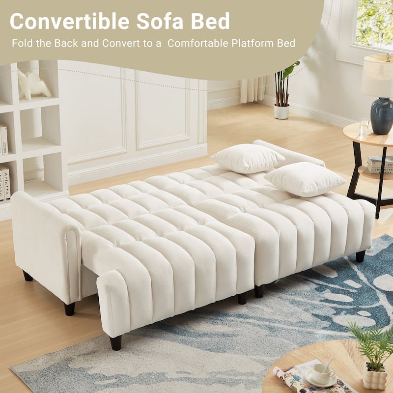 Futon Loveseat Couch Convertible into Sleeper Sofa Bed with Hidden Storage and Adjustable Backrest, Modern Loveseat Sleeper