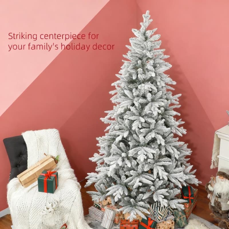 Flocked Artificial Christmas Tree - Snow Tips, Hinged Branches, Easy Assembly - Green