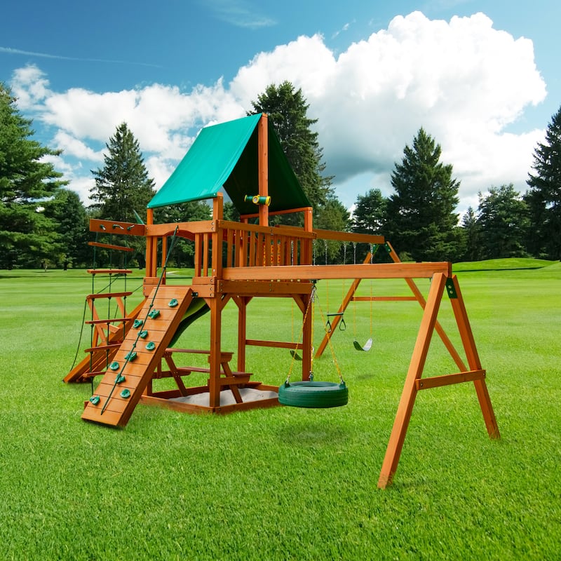 Gorilla Playsets Frontier Outdoor Wooden Swing Set with Tire Swing