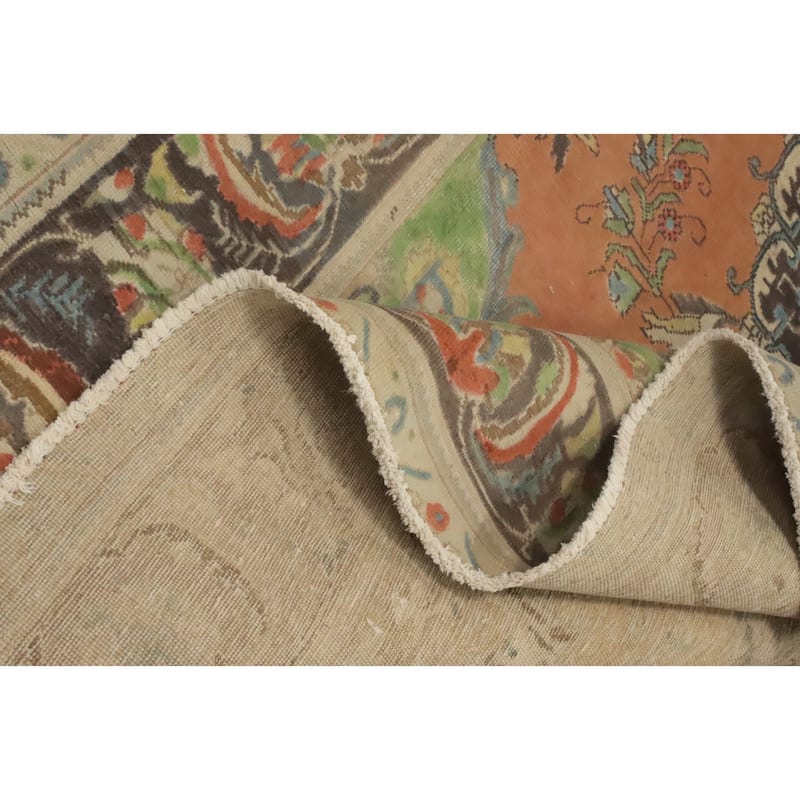 Hand Knotted Oriental 100% Wool Carpet Traditional Floral Oranges & Rust Tabriz Area Rug - 9' 0'' X 6' 5''