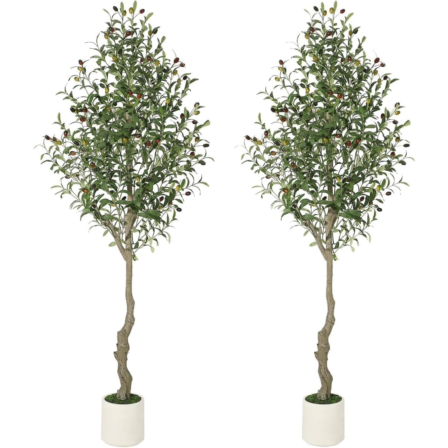 2Pcs 5FT Tall Faux Olive Tree with Olive Trees Artificial Indoor Artificial Plants with Natural Wood Trunk
