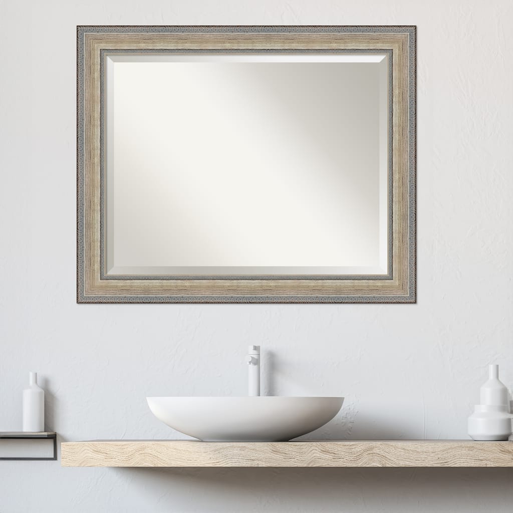 Fleur Silver Beveled Wood Framed Bathroom Vanity Wall Mirror - Fleur Champagne Silver