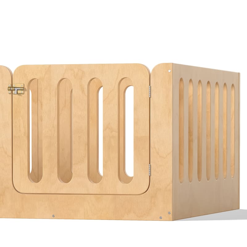 Toddlers Montessori Floor Bed with High Fence, Door, Low Profile Platform Bed Frame for Kids with No Box Spring Needed, No Slats