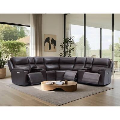 108" W Premium Genuine Leather Dual-Power Sectional Sofa with Console, Zero Gravity, USB & Type-C Ports and1 Power armless chair