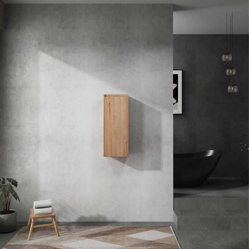 Modern Wall-Mounted Bathroom Side Cabinet with Soft-Close Doors, Floating Design, 6 Storage Compartments, 12-Inch Width