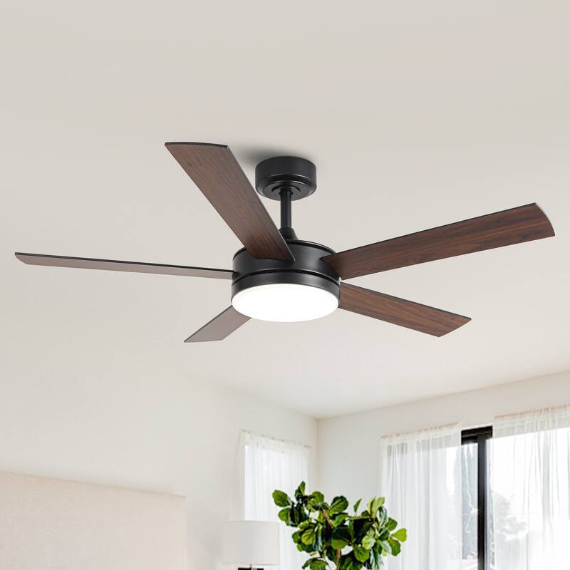 48" Modern Black Dimmable Integrated LED Smart Ceiling Fan with Light and App Control