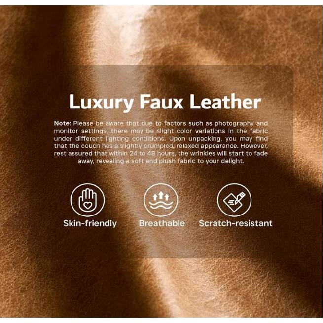 Brown Faux Leather L-Shaped Sectional Sofa with Chaise, Deep Seat Cloud Couch - No Assembly Required