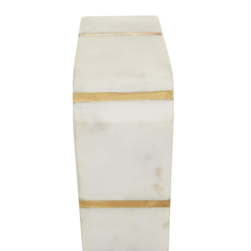 CosmoLiving by Cosmopolitan White Marble 8 lbs Geometric Decorative Bookends with Gold Inlay (Set of 2)