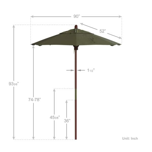 dimension image slide 13 of 20, Port Lavaca 7.5ft Round Wood Umbrella by Havenside Home, Base Not Included