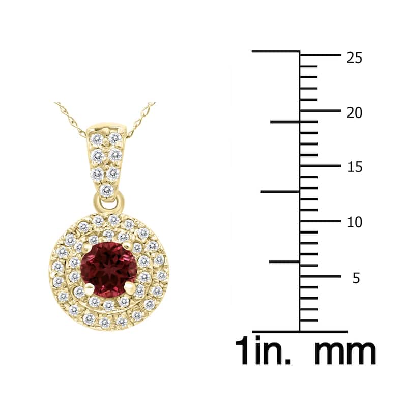 Marquee 3/4 Carat TW Double Halo Garnet And Diamond Pendant in 10K Yellow Gold