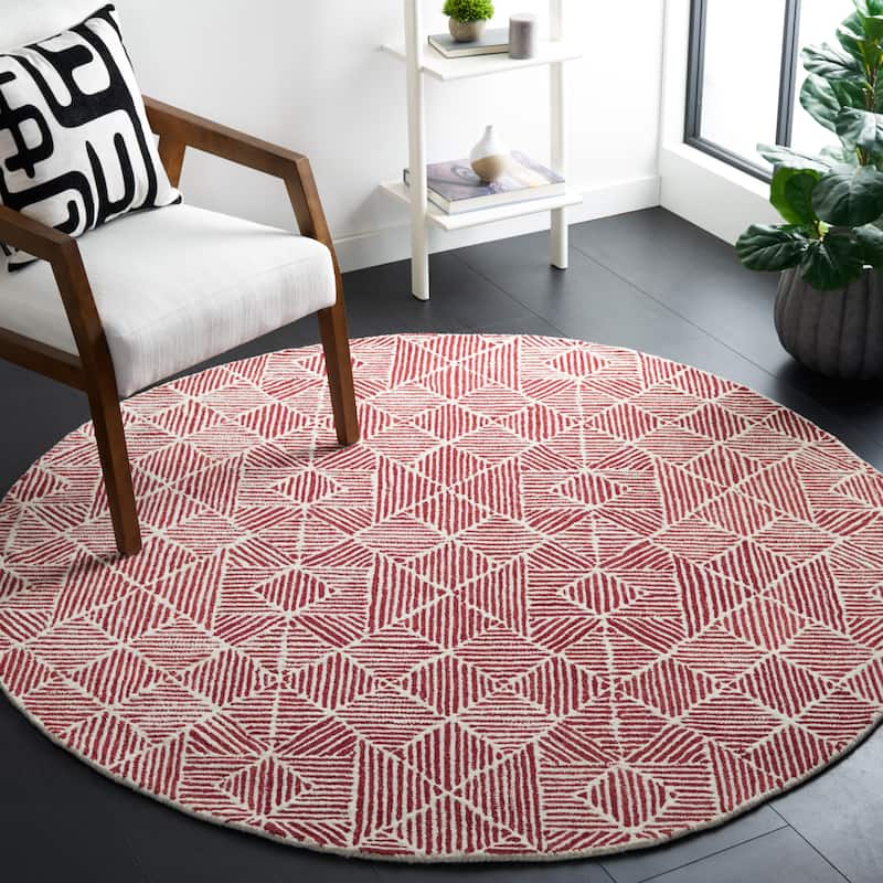 SAFAVIEH Handmade Abstract Harmanna Modern Wool Rug - 6' Round - Red/Ivory