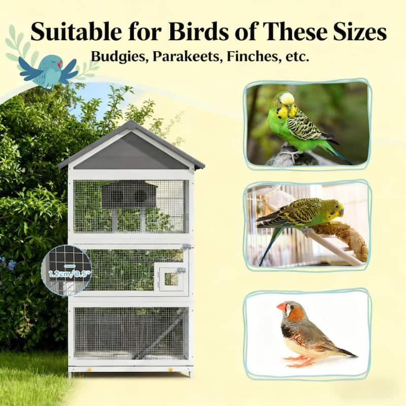 Spacious Bird House,Wooden Bird Aviary with Slide-Out Tray, Birdhouse, Ladder, Perches