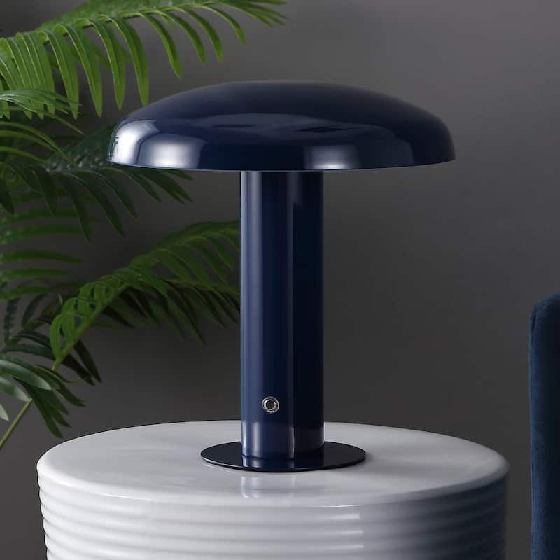 Boletus 11" Contemporary Bohemian Rechargeable/Cordless Iron Integrated LED Mushroom Table Lamp, by JONATHAN Y