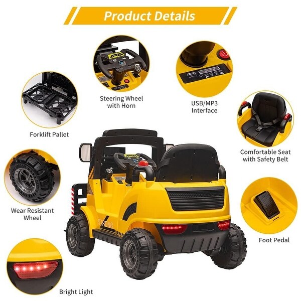 12V Kids Ride on Forklift Car, Toddles Electric Construction