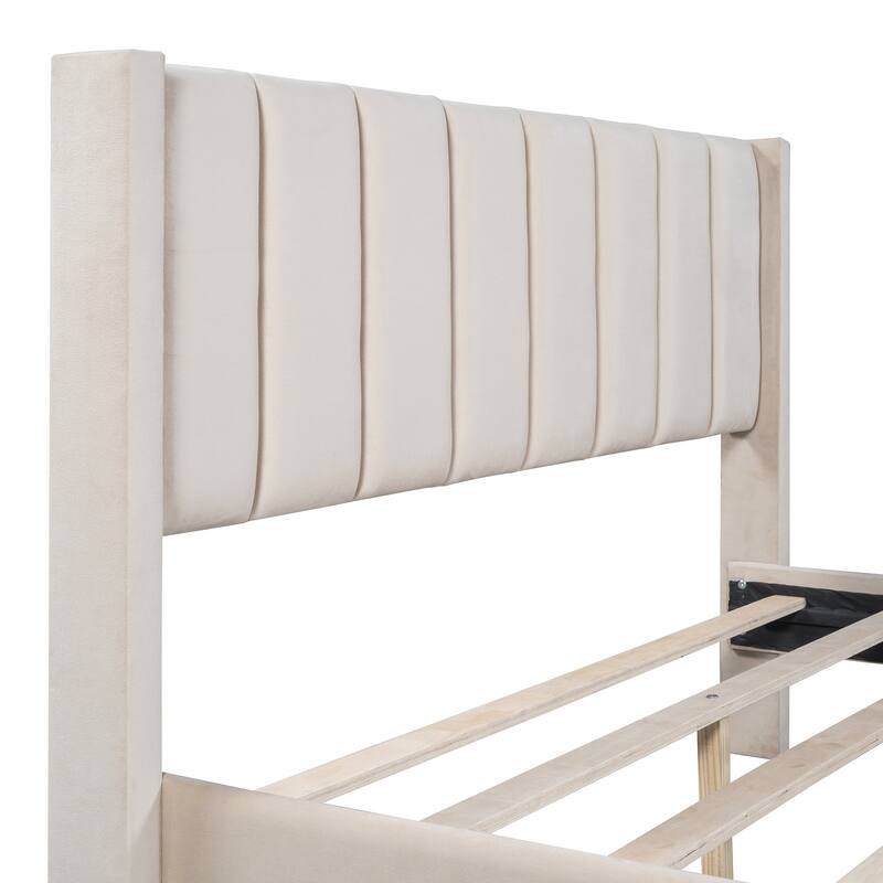 Velvet Upholstered Storage Platform Bed with a Drawer