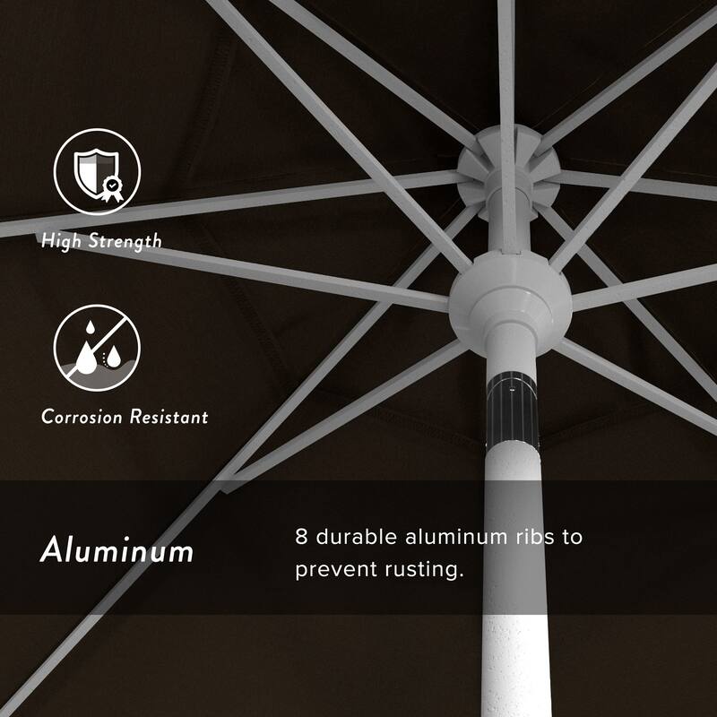 California Umbrella 9' Round Crank Lift Push Button Tilt White Aluminum Patio Umbrella Sunbrella