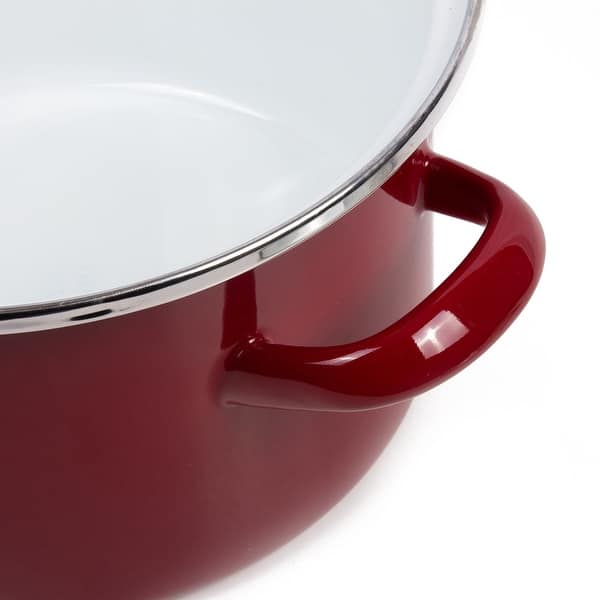 Enamelware Enamel Clad Cooking Pot Red White Vintage