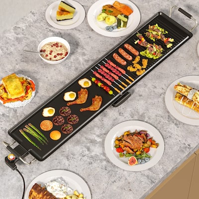 6" Black Aluminum Nonstick Electric Griddle with 2 Anti-Scald Handles and 4 Non-Slip Foot Pads - 46" x 9.5" x 4" (L x W x H)