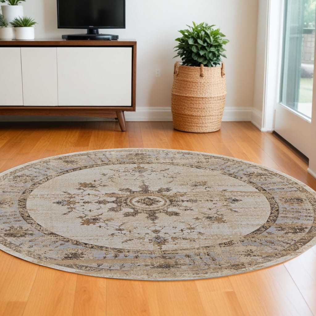 Tira Power Loomed Distressed Geometric Soft Area Rug By HomeRoots - 93' X '93' X '0.39
