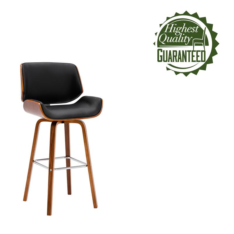 Porthos Home Oma Swivel Bar Stool, PU Leather, Wooden Legs with Footrest