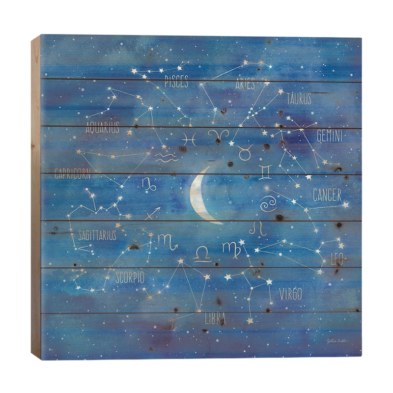 Star Sign With Moon Square Print On Wood by Cynthia Coulter - Multi-Color - 26x26x1.5