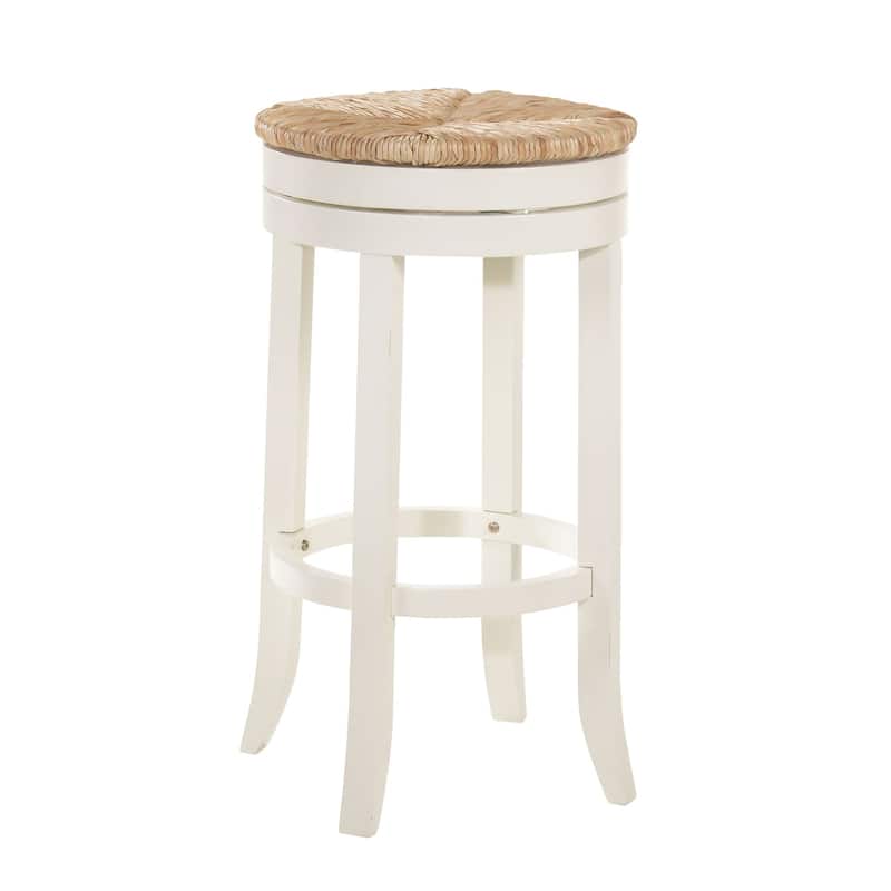 30" White and Beige Bar Stool with Swivel Rush Seat