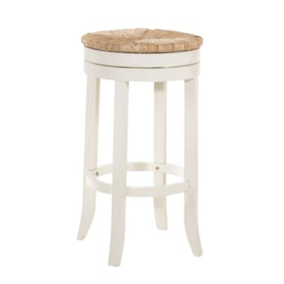 30" White and Beige Bar Stool with Swivel Rush Seat