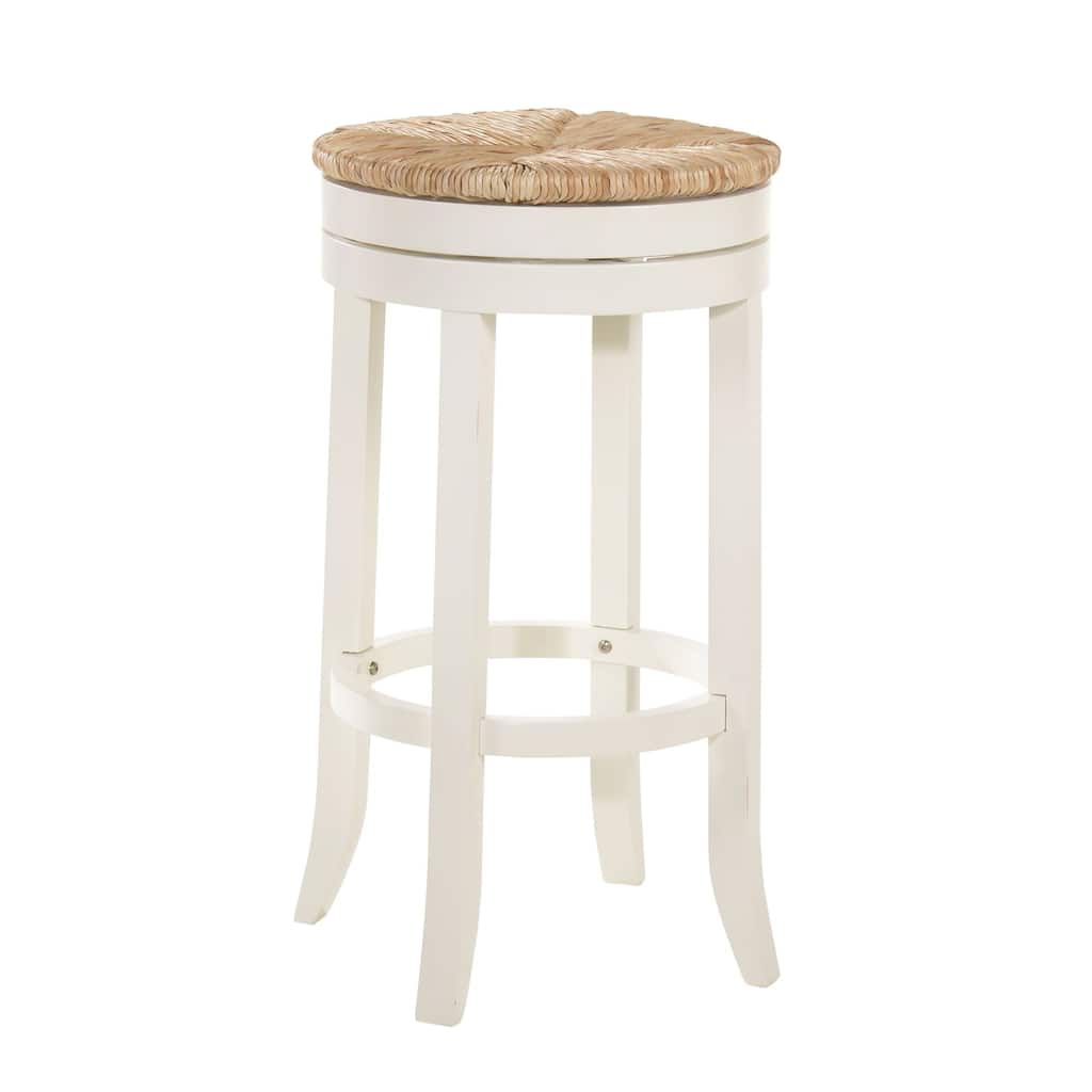30" White and Beige Bar Stool with Swivel Rush Seat