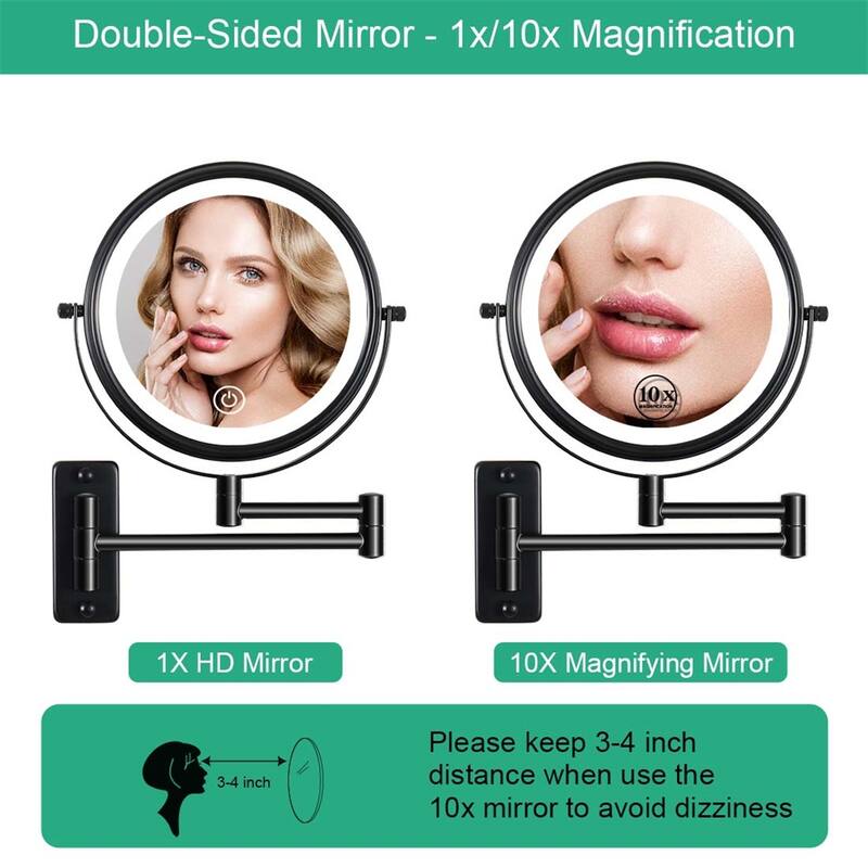 Wall Mounted Lighted Magnifying Mirror 10X Makeup Mirror 3 Color Mode