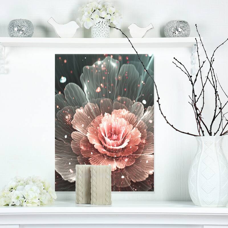 Abstract Fractal Pink Gray Flower - Floral Art Canvas Print - 12 in. wide x 20 in. high - 1 Panel