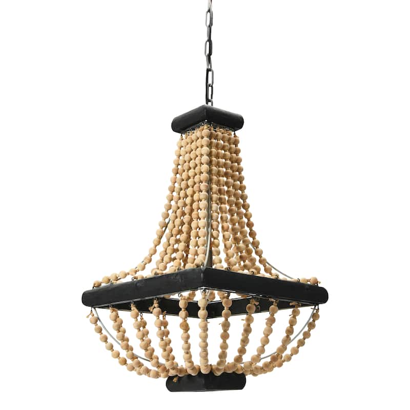 Wood & Metal Framed Chandelier with Wood Bead Draping