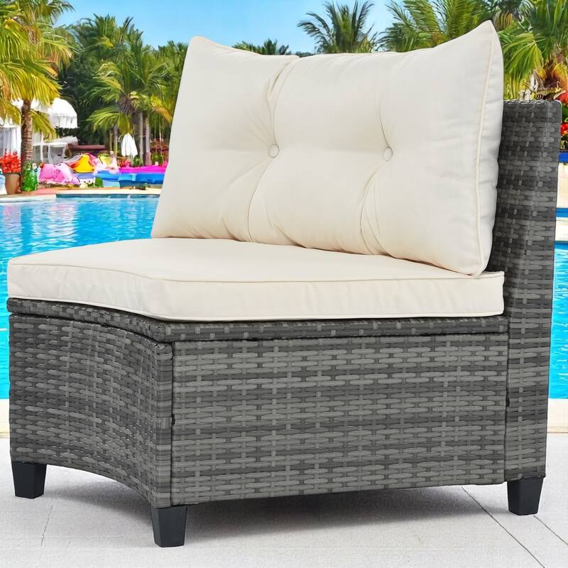 8-Piece Outdoor PE Wicker Patio Furniture Set with Cushions,Coffee Table & Side Tables,Modular Curved Sectional Sofa Set