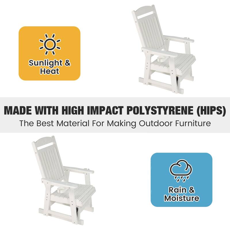 Poly Lumber Patio Glider for One Person with Cup Holders, HIPS Material, All-Weather Resistant