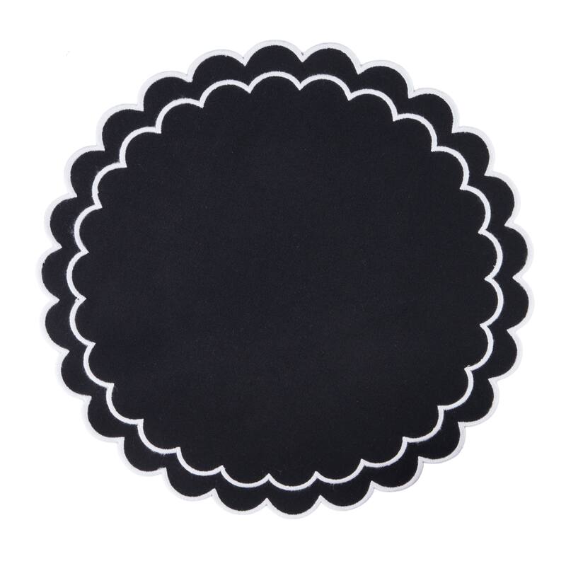 Scalloped Cotton Placemats (Set of 4) - Layered Wavy Edge Round Table Placemats for Dining, Entertaining & Everyday Table, 15"