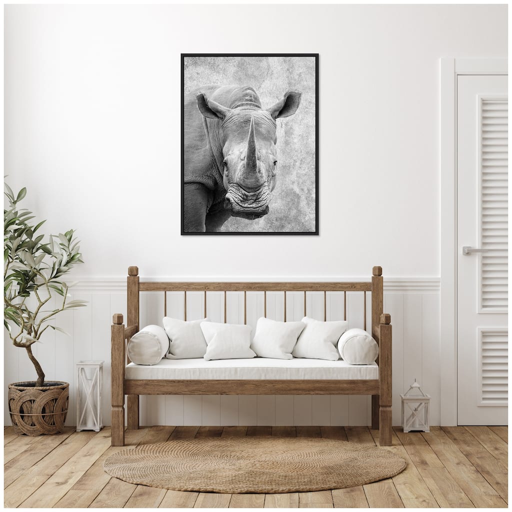 Kate and Laurel Sylvie Black and White Minimalist Rhino Framed Canvas by Simon Te of Tai Prints