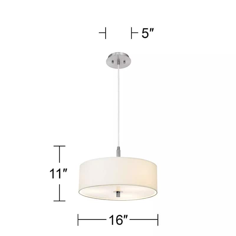 Brushed Nickel Drum Pendant Chandelier 16" Wide Modern White Fabric - 16" x 11"