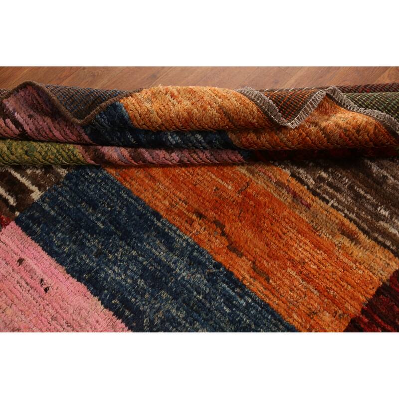 Checkered Moroccan Area Rug Hand-Knotted Wool Carpet - 6'8" x 9'11"