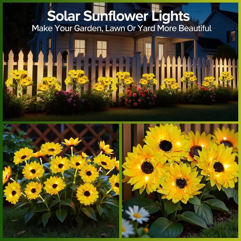 3-Pack Solar Sunflower Lights - 18 LED, Waterproof, Outdoor Decor - 3 Pack