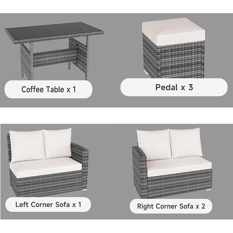 7-Piece Outdoor Patio Sectional Sofa Set with Dining Table – All-Weather PE Wicker Conversation Set