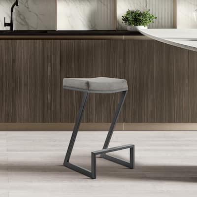 Armen Living Atlantis 30-inch Backless Bar Stool in Metal and Faux Leather
