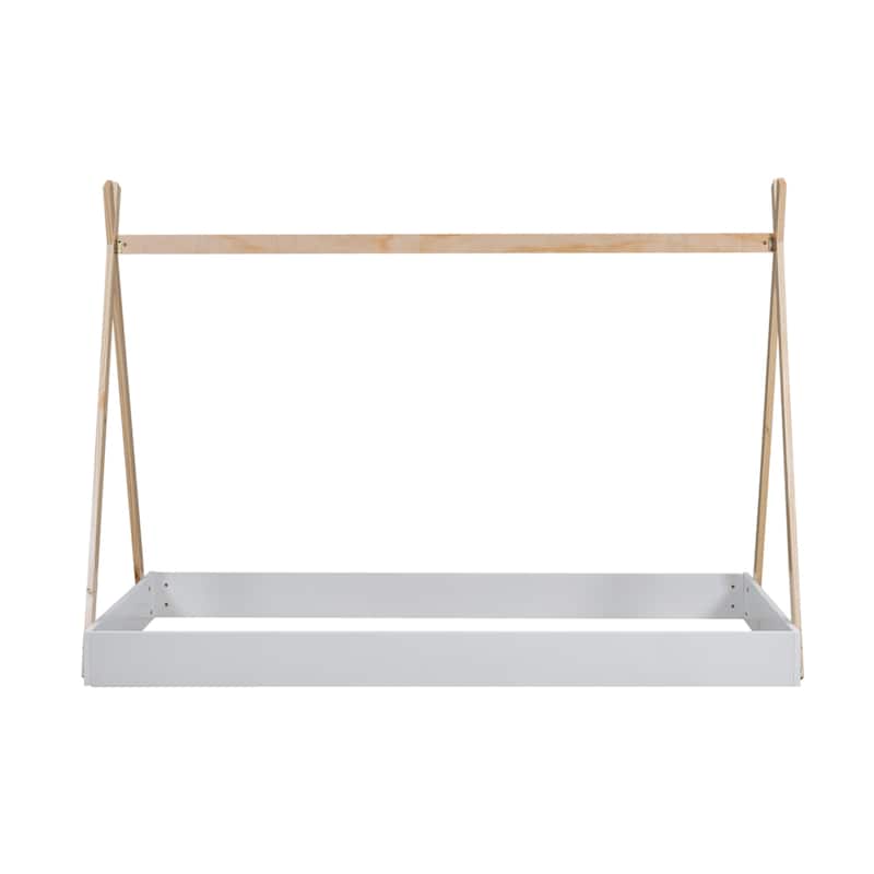 Wooden Twin Tent Floor Bed with Low Profile and Decorative Frame